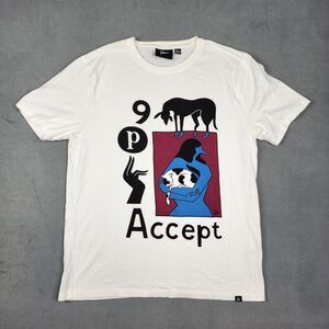 By Parra T-Shirt Accept Cat Lady Men's Size Medium White Short Sleeve Designer